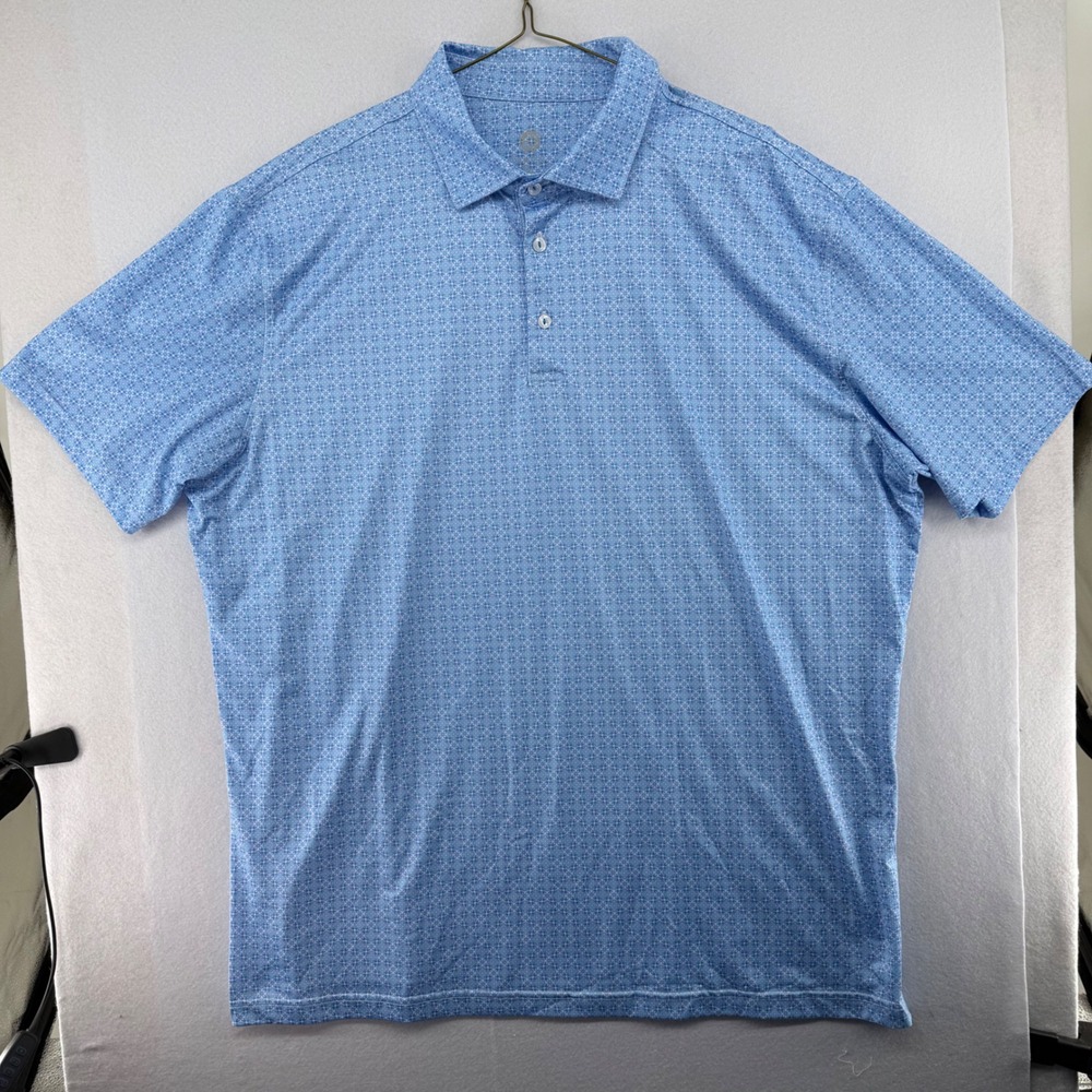 DANINI Men's 2XL Performance Golf Polo Shirt Blue Geometric Stretch Short Sleeve